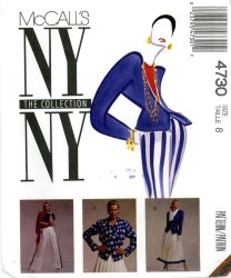 4730 MCCALLS NY NY ASYMMETRIC JACKET, TOP, PLEAT SKIRT, PANTS PATTERN 8, 10,12
